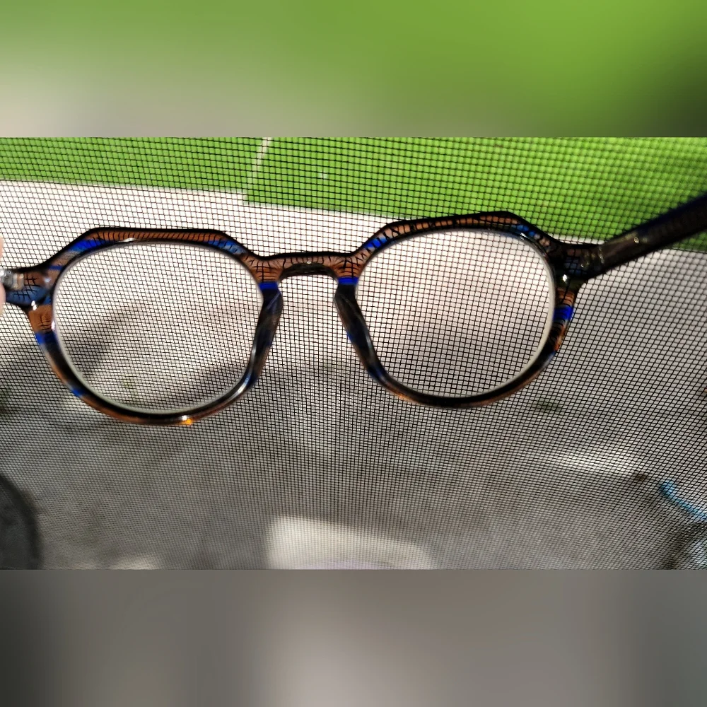 Zenni Premium Acetate Geometric Frames (4429839) + Case - Navy & Amber Tortoise